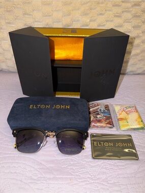 NEW Elton John Unisex Madman RKBAR Square Black Sunglasses